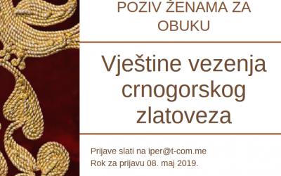 Poziv ženama da se prijave za obuku „Vještine vezenja crnogorskog zlatoveza“